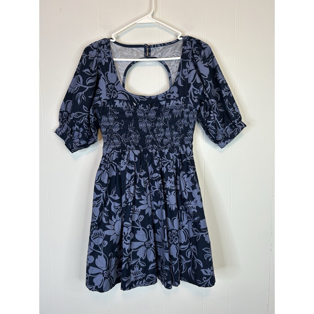 FREE PEOPLE Dear Delilah Mini Backless Dress Blue Denim Combo size XS/S $128